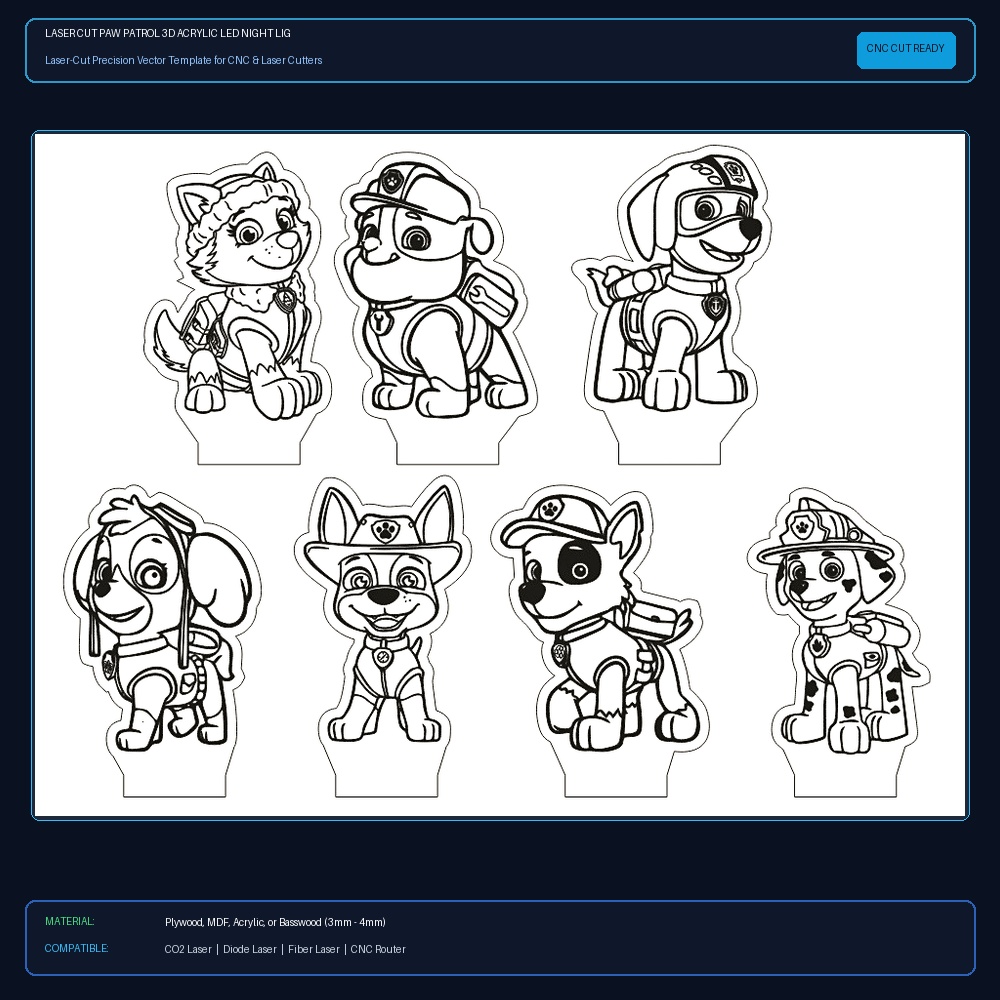Laser Cut Paw Patrol 3D Acrylic LED Night Light Anime Toy Kids Gift View 2