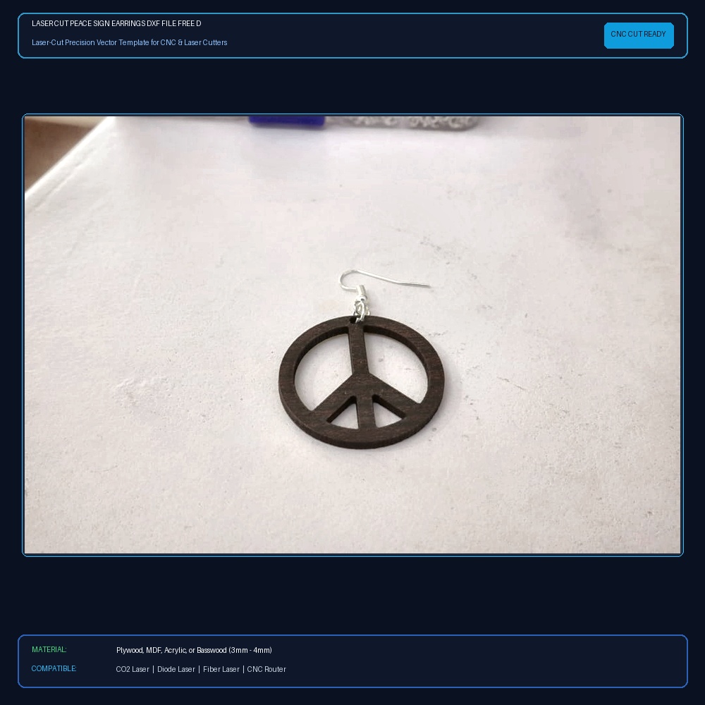 Laser Cut Peace Sign Earrings DXF File Free Download - 3axis.co View 2