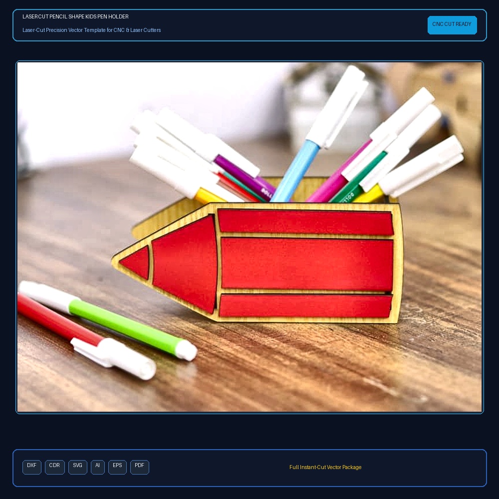 Laser Cut Pencil Shape Kids Pen Holder