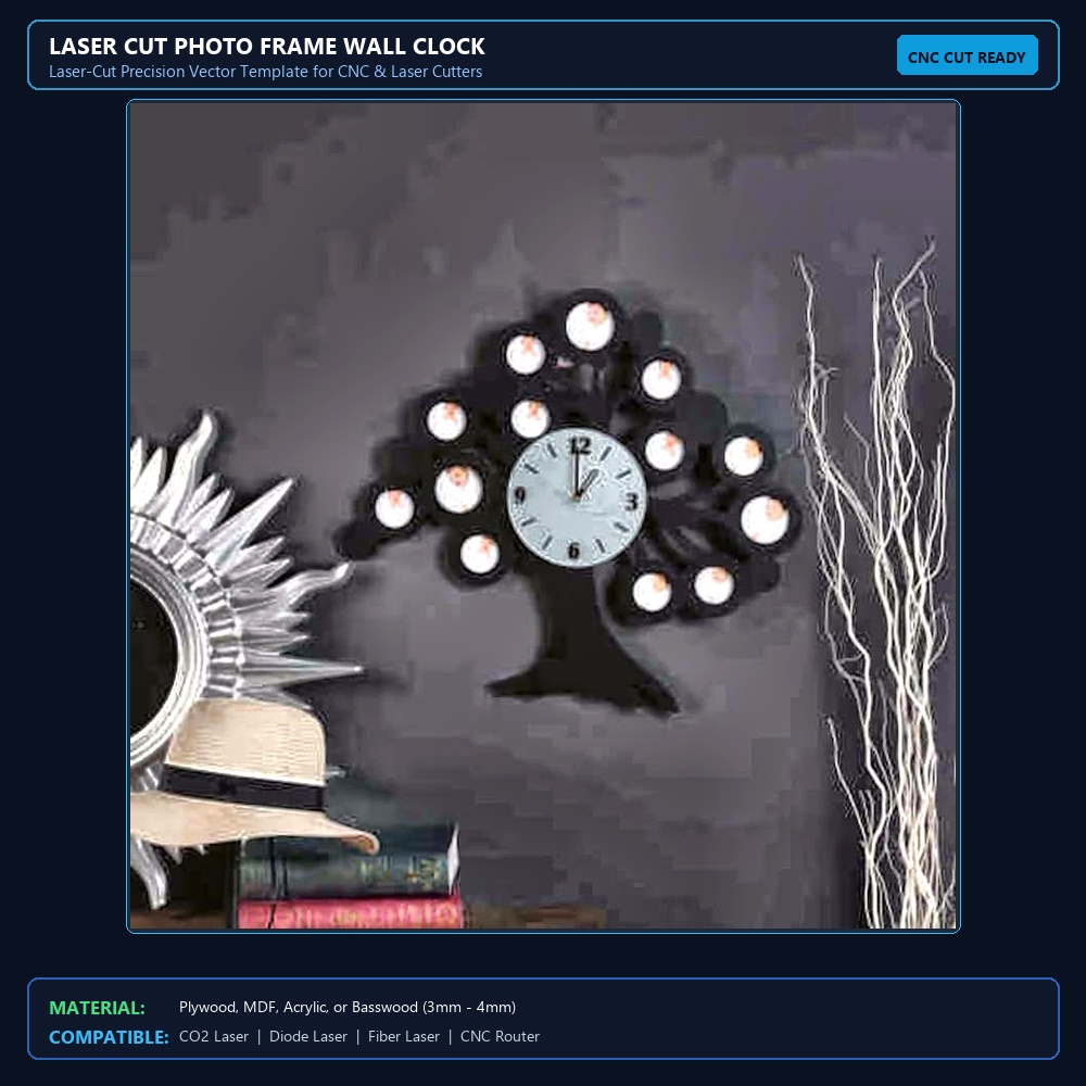 Laser Cut Photo Frame Wall Clock View 2