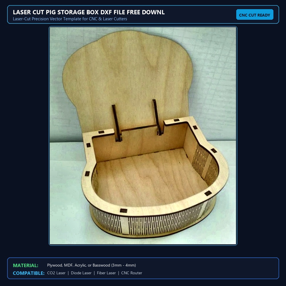 Laser Cut Pig Storage Box DXF File Free Download - 3axis.co View 2