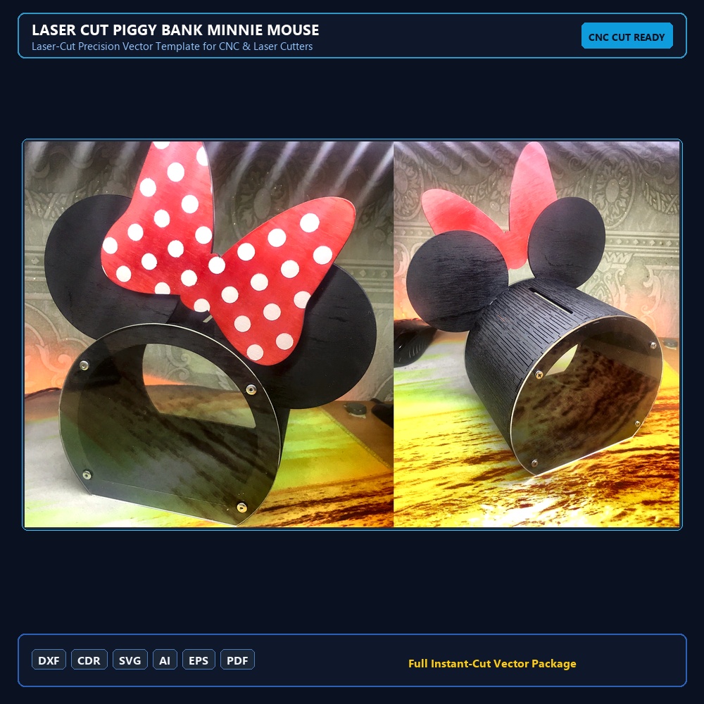 Laser Cut Piggy Bank Minnie Mouse