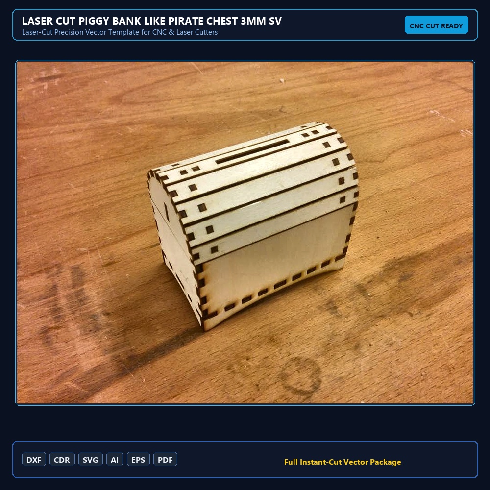Laser Cut Piggy Bank like Pirate Chest 3mm SVG File Free Download - 3axis.co