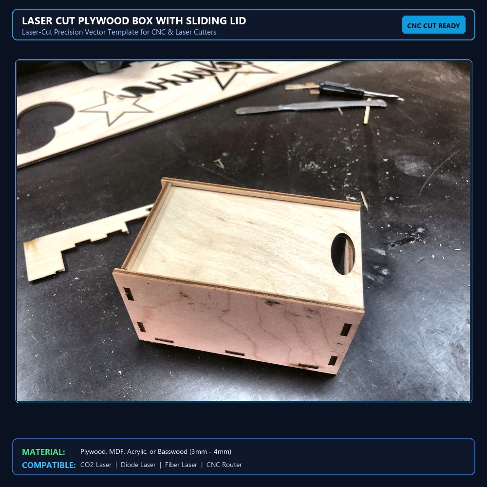 Laser Cut Plywood Box With Sliding Lid View 2