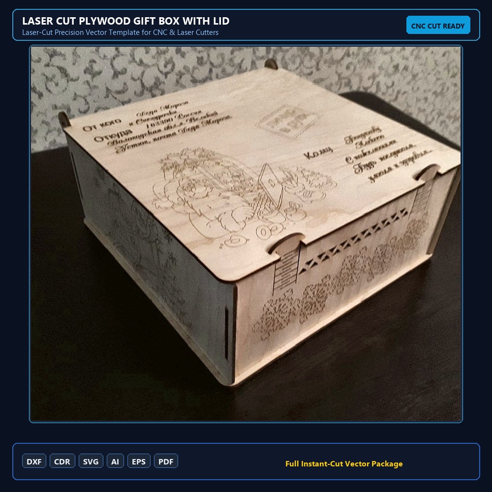 Laser Cut Plywood Gift Box With Lid