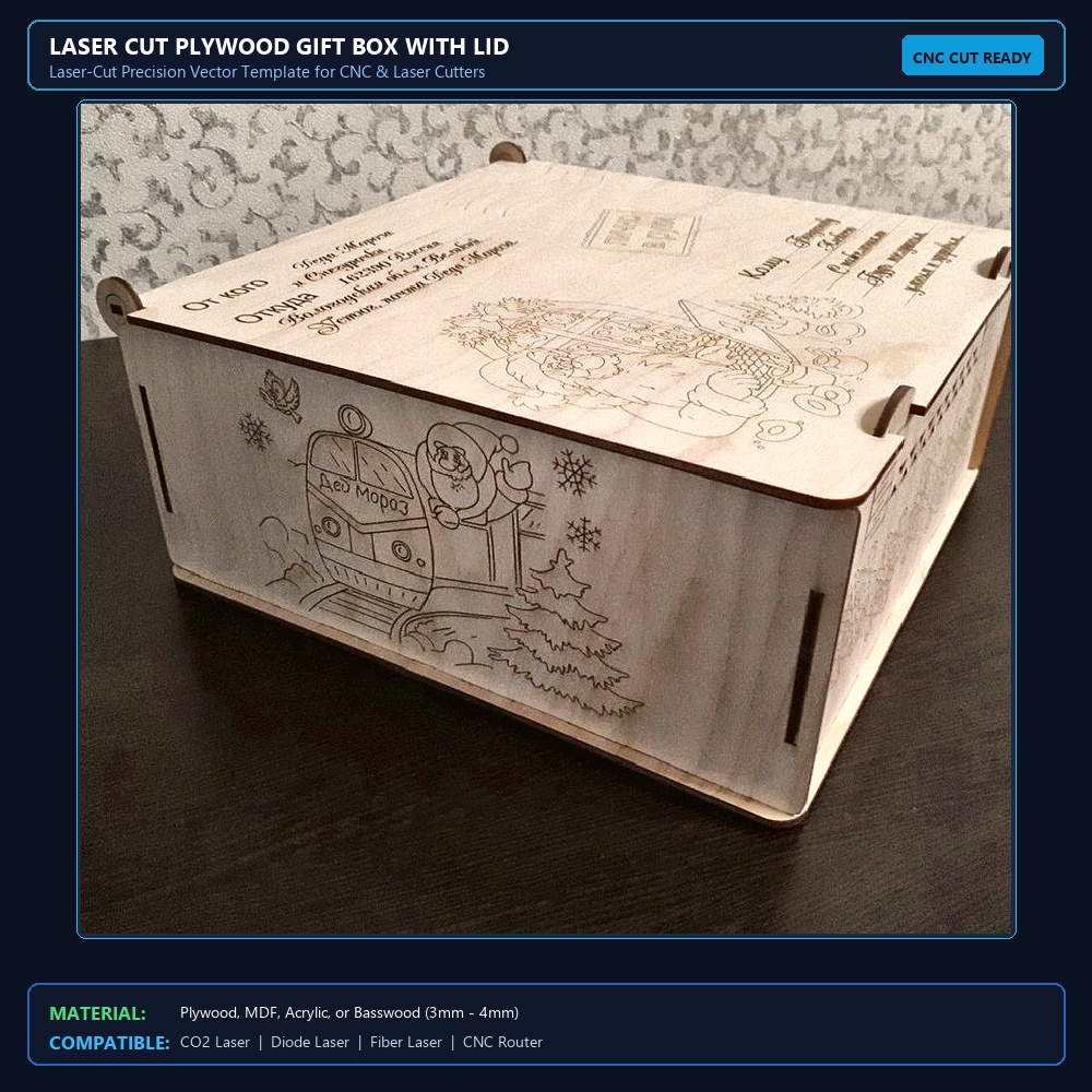 Laser Cut Plywood Gift Box With Lid View 2