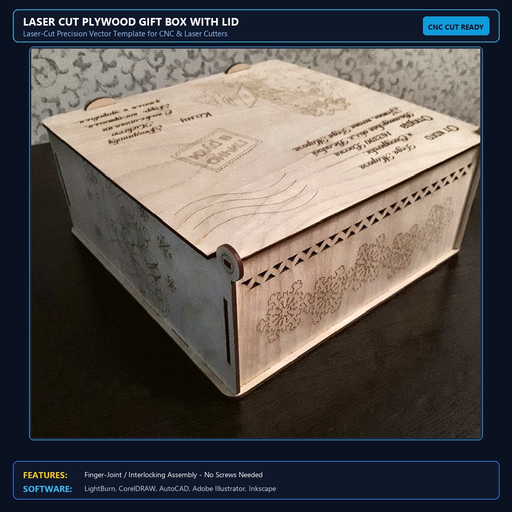Laser Cut Plywood Gift Box With Lid View 3