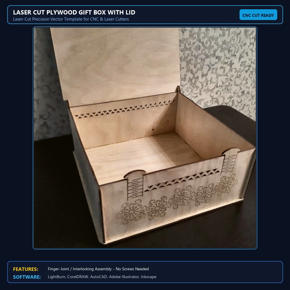 Laser Cut Plywood Gift Box With Lid View 4