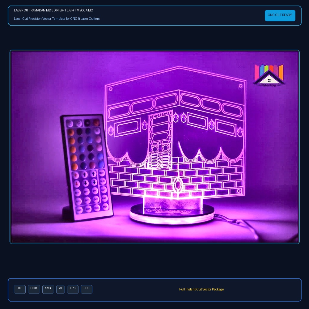 Laser Cut Ramadan Eid 3D Night Light Mecca Mosque Islamic Muslim DXF File Free Download - 3axis.co