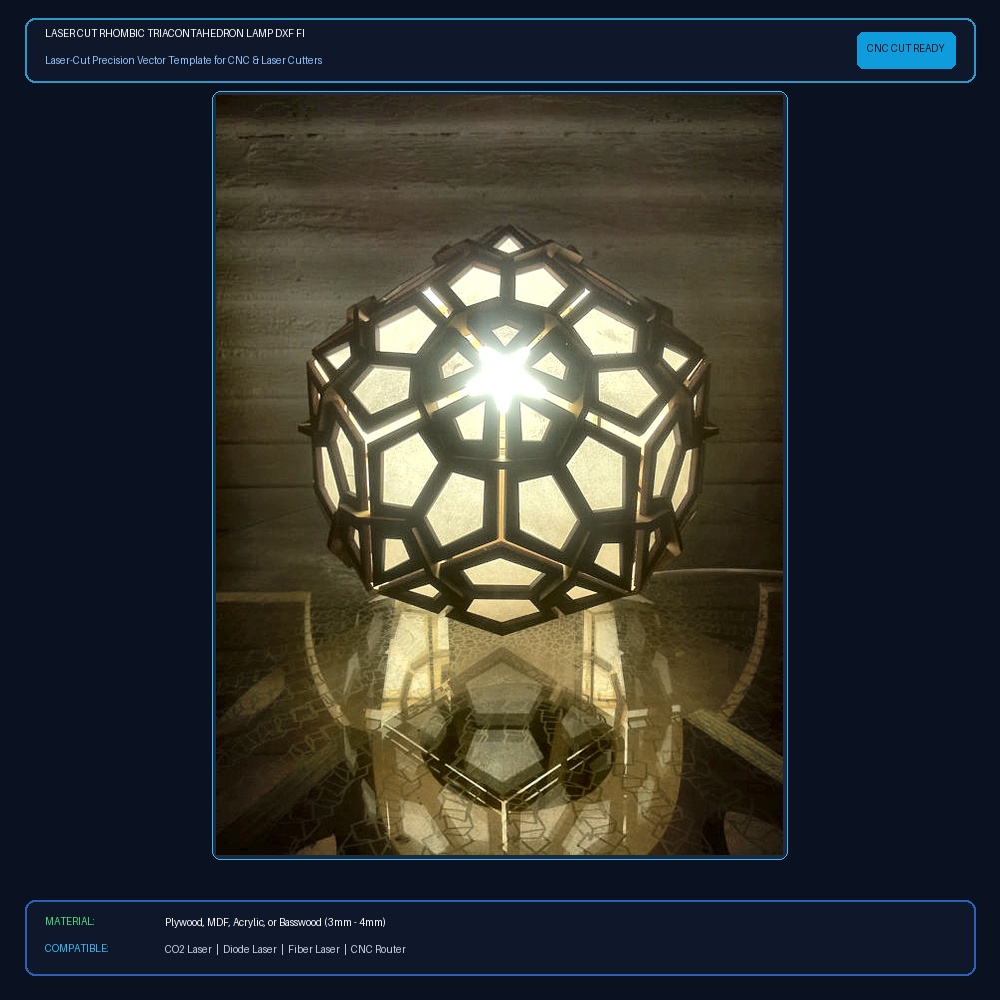 Laser Cut Rhombic Triacontahedron Lamp DXF File Free Download - 3axis.co View 2