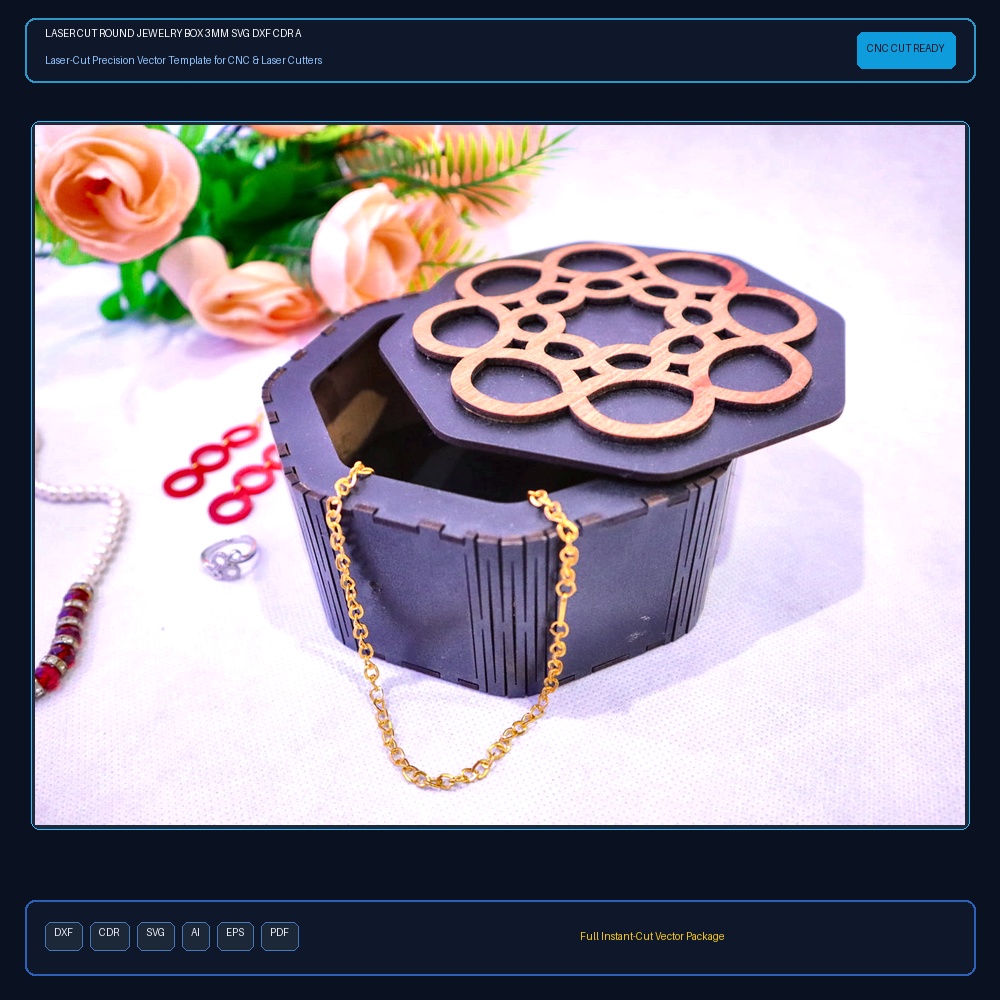 Laser Cut Round Jewelry Box 3mm