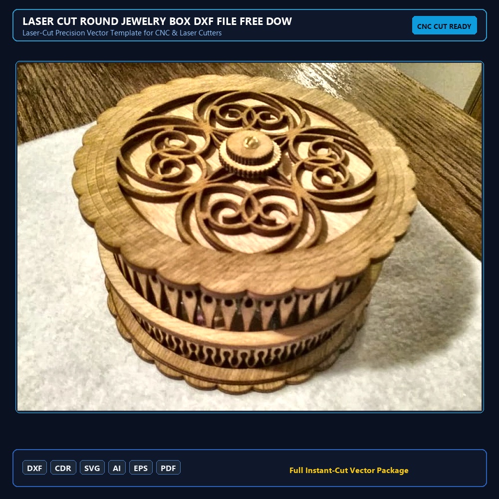 Laser Cut Round Jewelry Box DXF File Free Download - 3axis.co