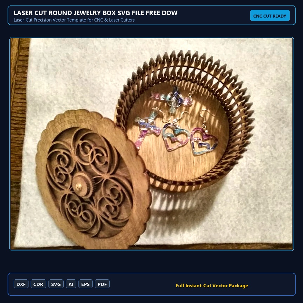 Laser Cut Round Jewelry Box SVG File Free Download - 3axis.co