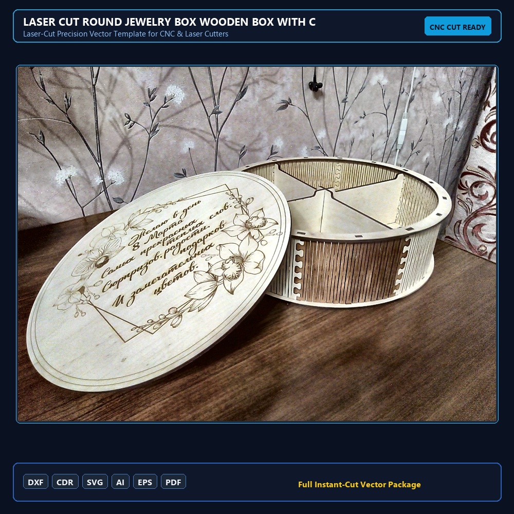 Laser Cut Round Jewelry Box Wooden Box With Compartments DWG File Free Download - 3axis.co
