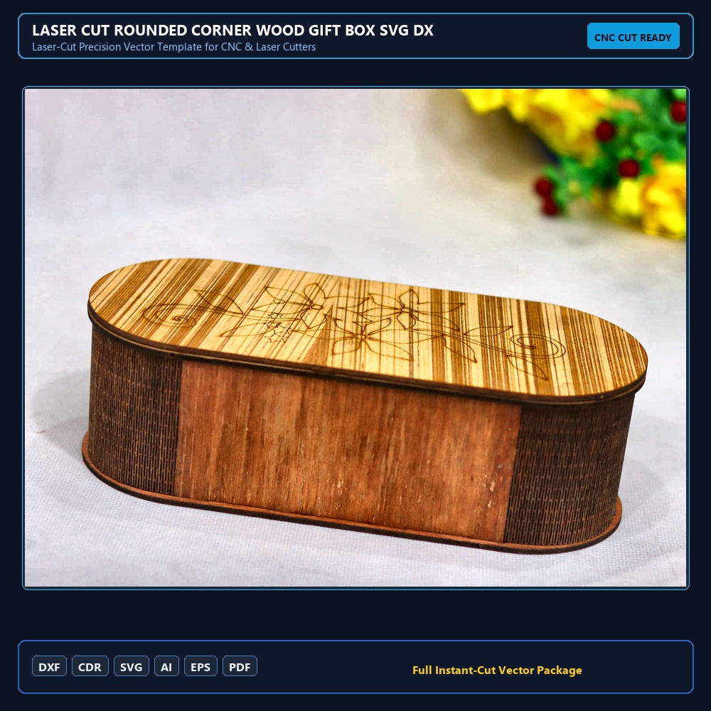 Laser Cut Rounded Corner Wood Gift Box SVG DXF CDR AI PDF Free Download - 3axis.co