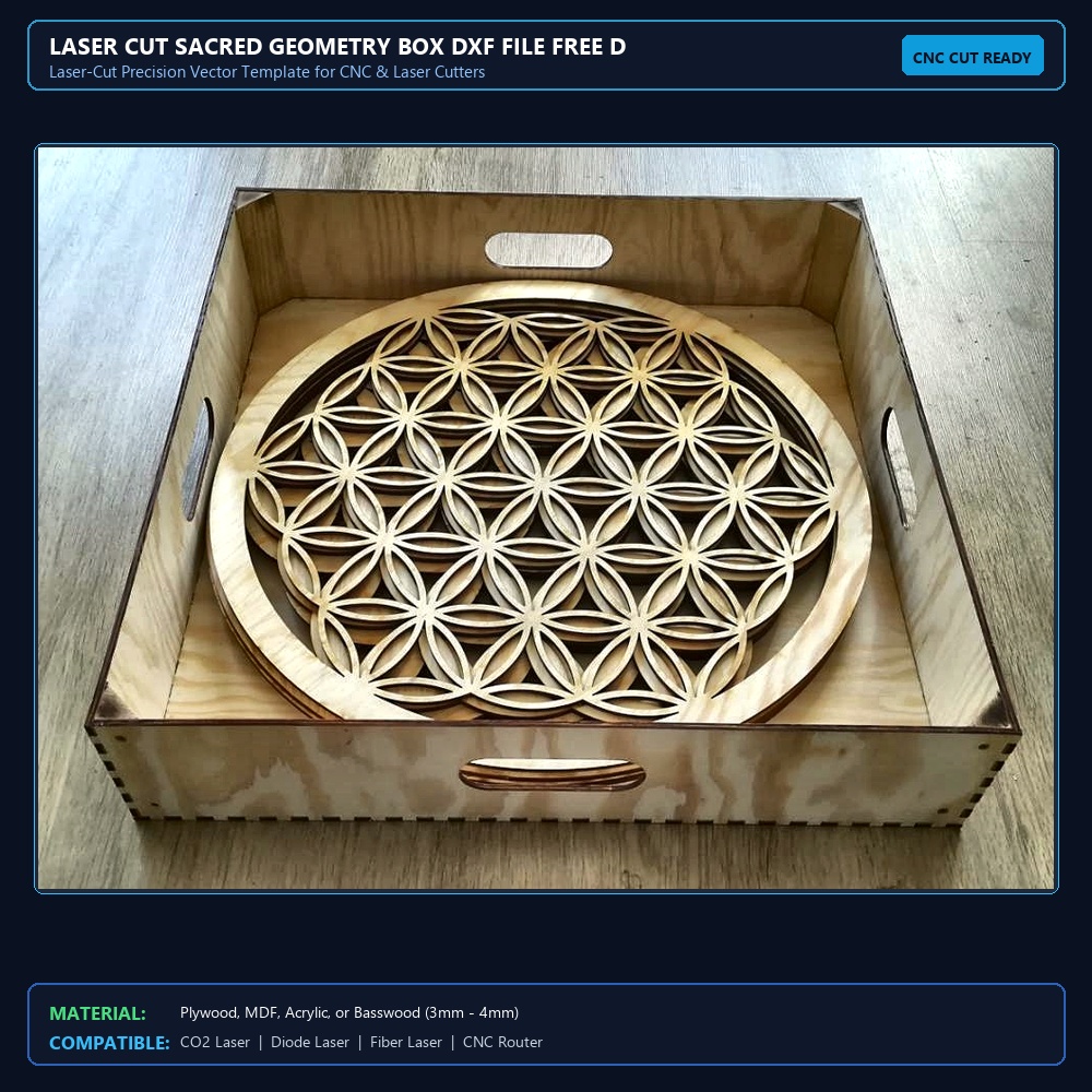 Laser Cut Sacred Geometry Box DXF File Free Download - 3axis.co View 2