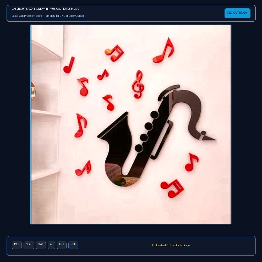 Laser Cut Saxophone With Musical Notes Music Classroom 3D Wall Decor