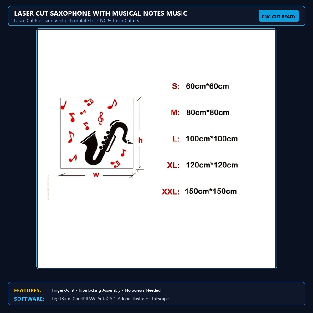Laser Cut Saxophone With Musical Notes Music Classroom 3D Wall Decor View 4