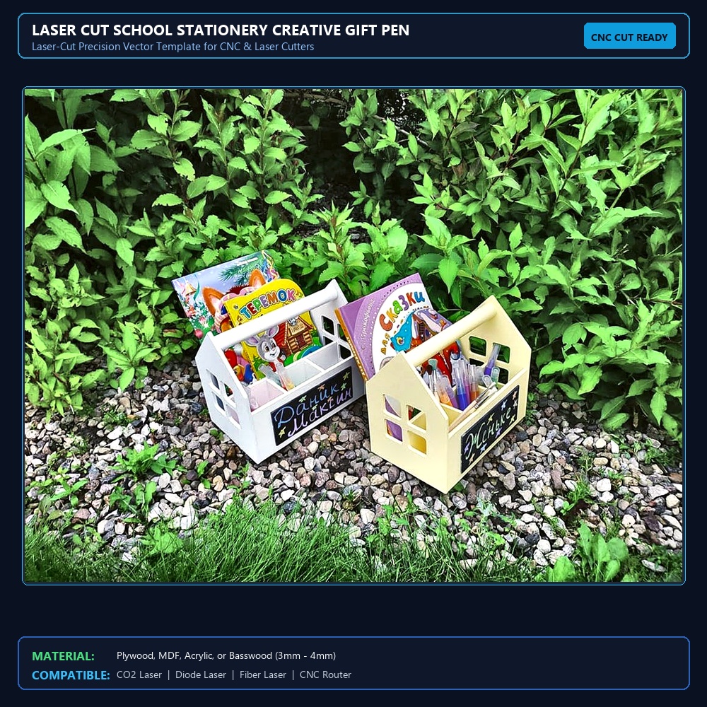 Laser Cut School Stationery Creative Gift Pen Pencil Holder Container Box Set For Children 6mm View 2