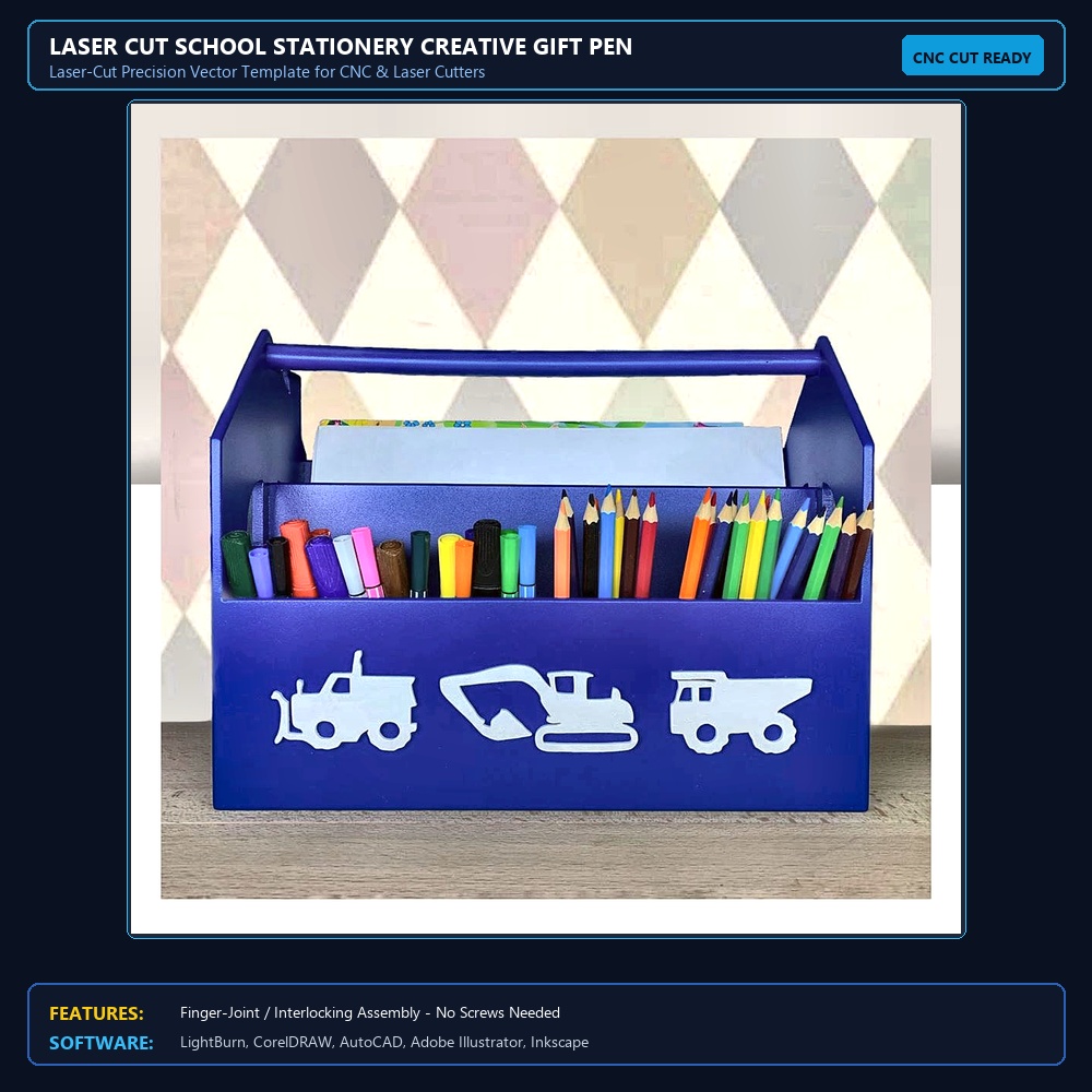 Laser Cut School Stationery Creative Gift Pen Pencil Holder Container Box Set For Children 6mm View 4