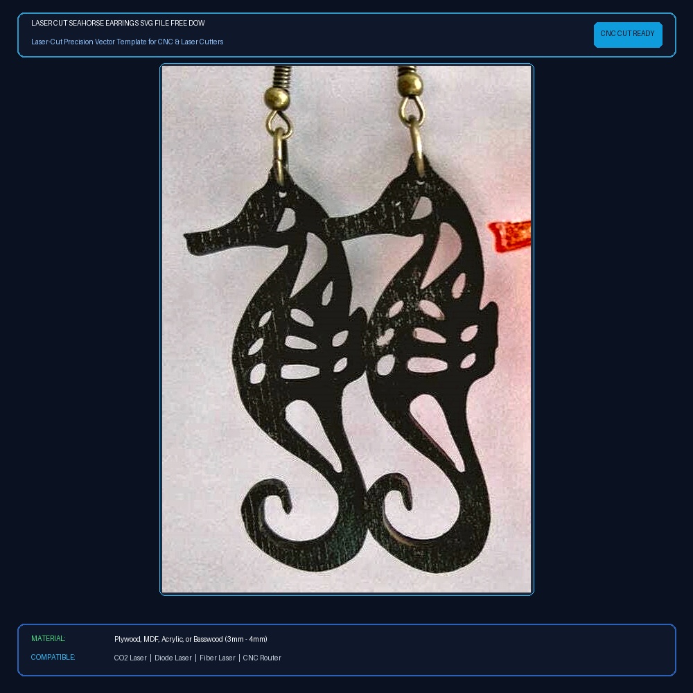 Laser Cut Seahorse Earrings SVG File Free Download - 3axis.co View 2