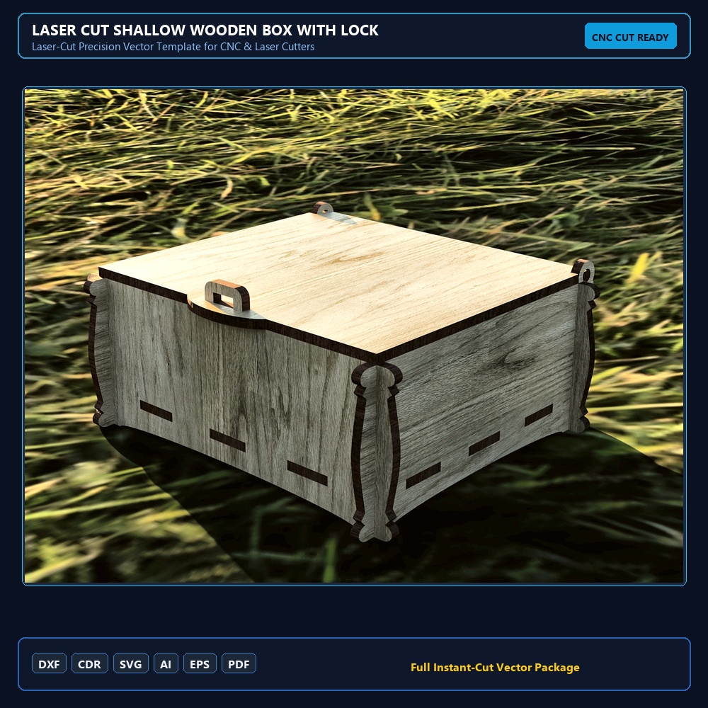 Laser Cut Shallow Wooden Box With Lock