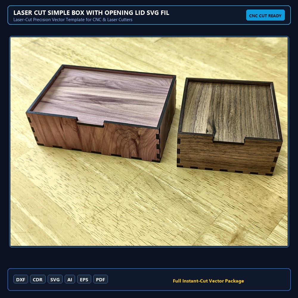 Laser Cut Simple Box With Opening Lid SVG File Free Download - 3axis.co