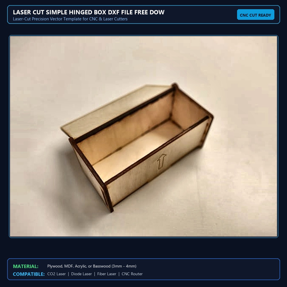 Laser Cut Simple Hinged Box DXF File Free Download - 3axis.co View 2