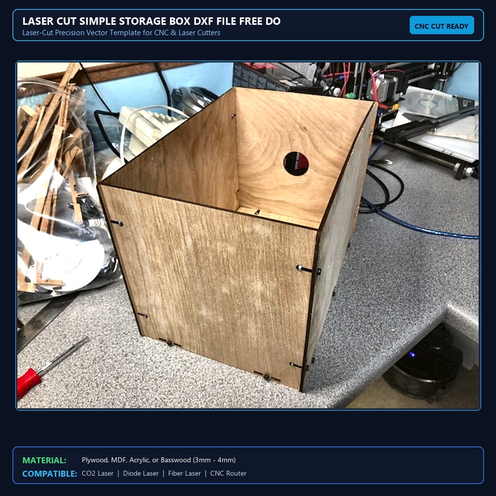 Laser Cut Simple Storage Box DXF File Free Download - 3axis.co View 2