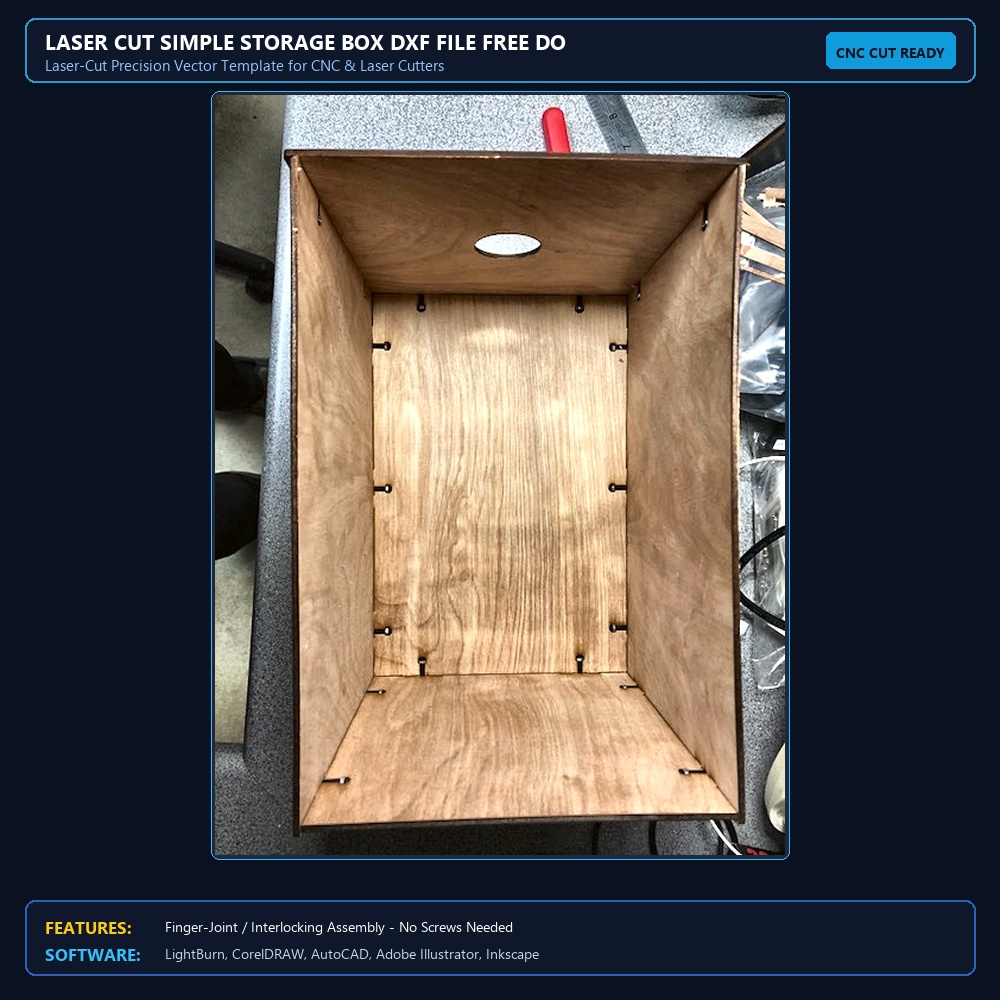 Laser Cut Simple Storage Box DXF File Free Download - 3axis.co View 3