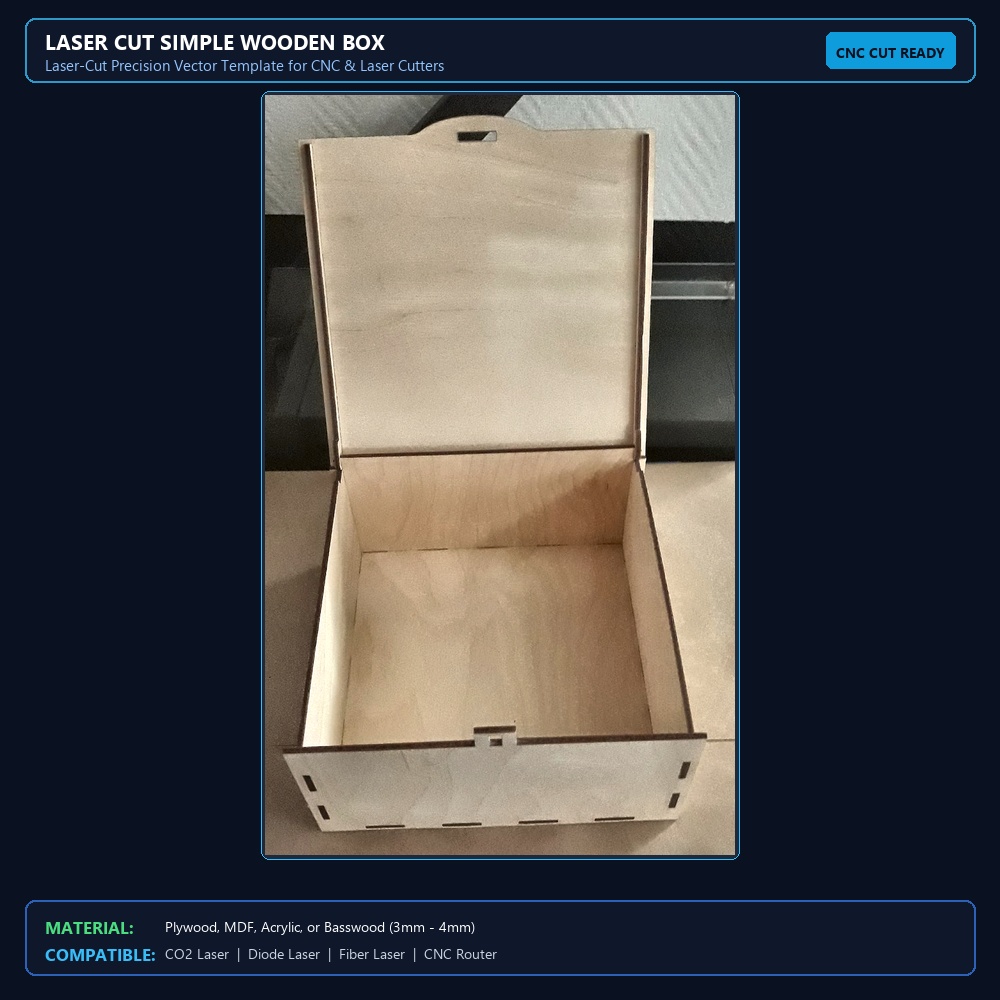 Laser Cut Simple Wooden Box View 2