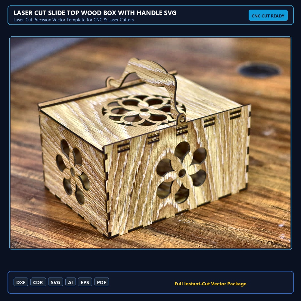 Laser Cut Slide Top Wood Box With Handle SVG DXF CDR AI PDF Free Download - 3axis.co