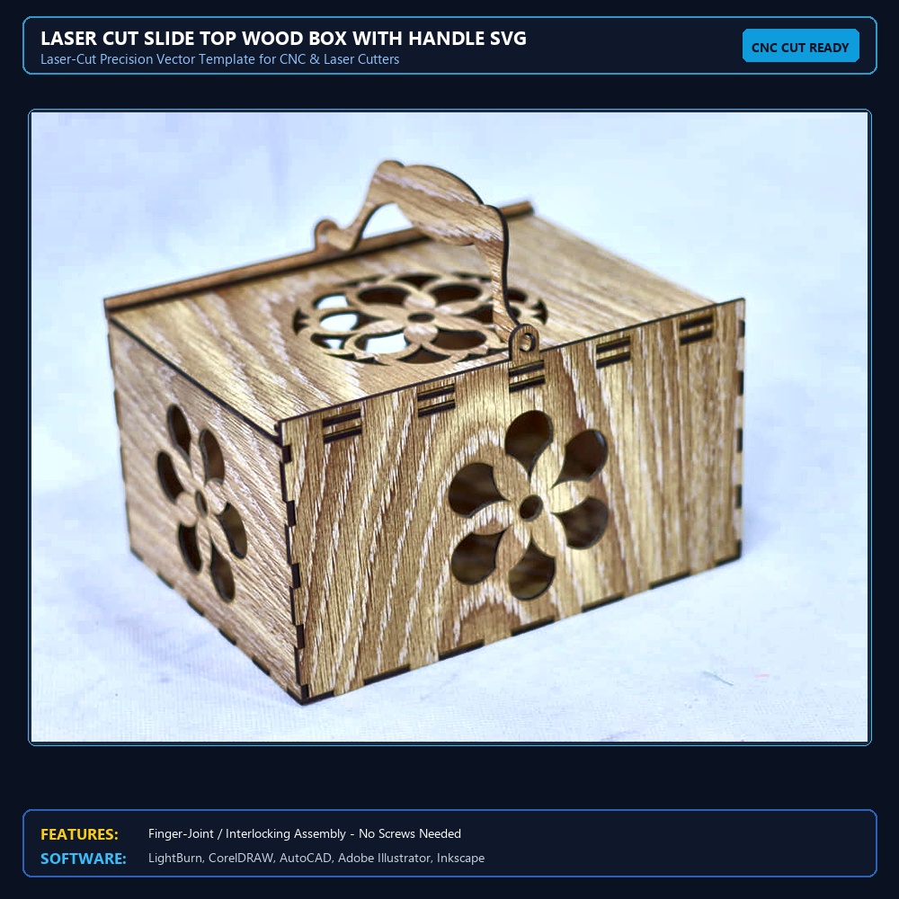 Laser Cut Slide Top Wood Box With Handle SVG DXF CDR AI PDF Free Download - 3axis.co View 3