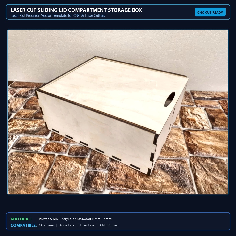 Laser Cut Sliding Lid Compartment Storage Box View 2