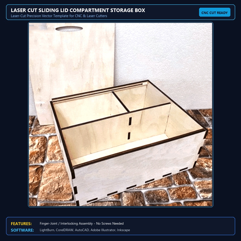 Laser Cut Sliding Lid Compartment Storage Box View 3
