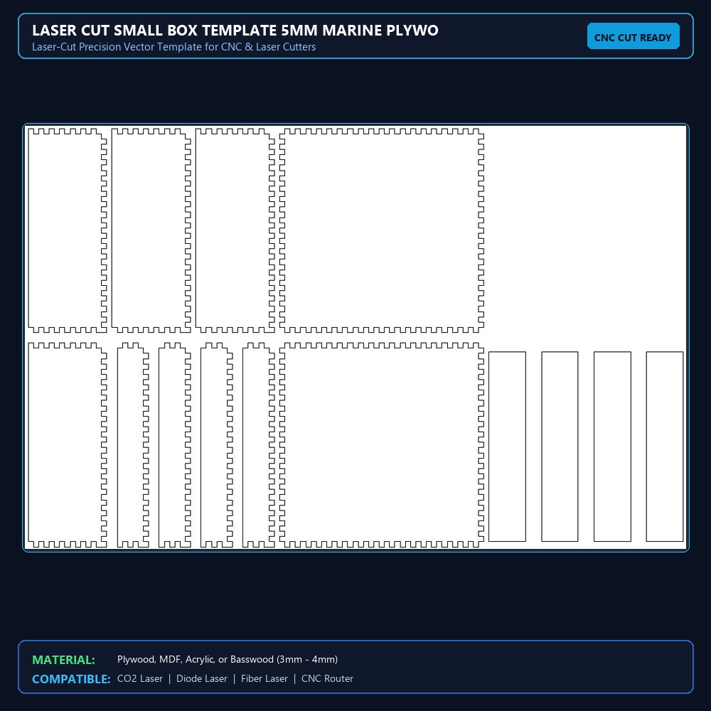 Laser Cut Small Box Template 5mm Marine Plywood DXF File Free Download - 3axis.co View 2