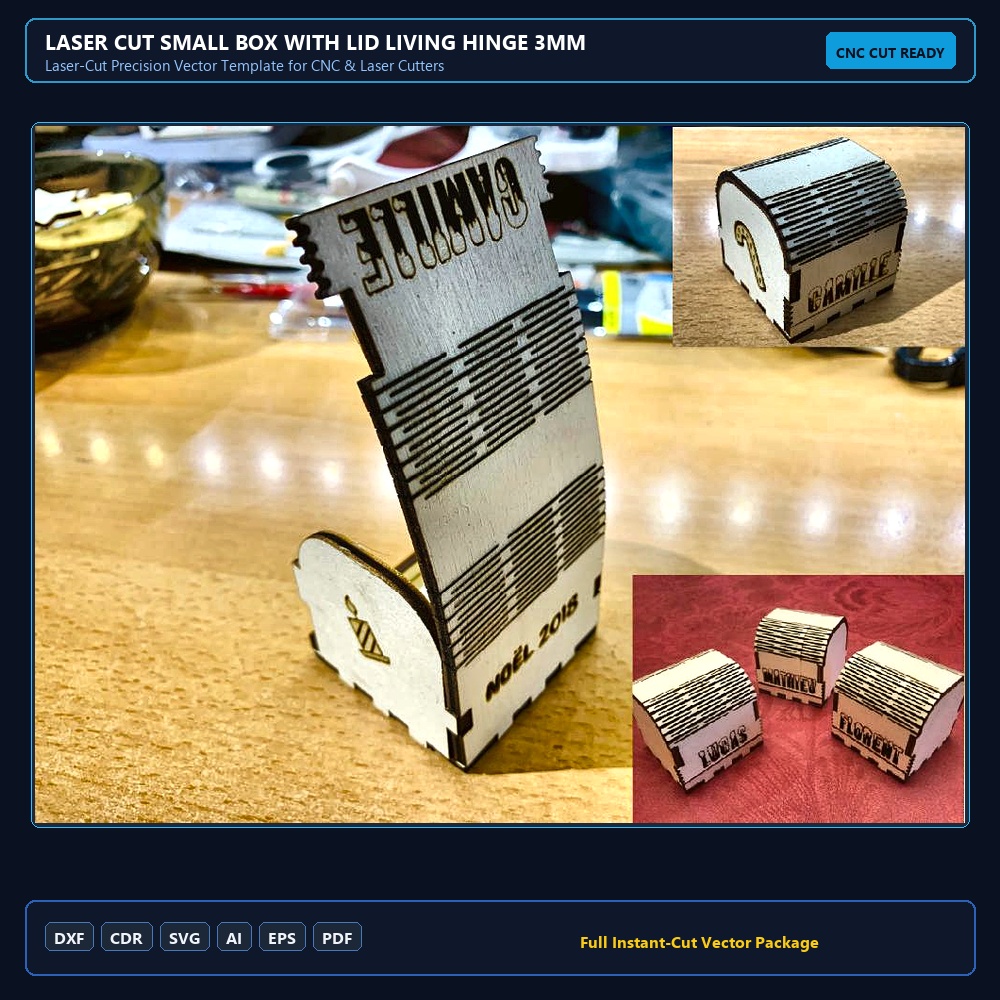 Laser Cut Small Box with Lid Living Hinge 3mm Plywood