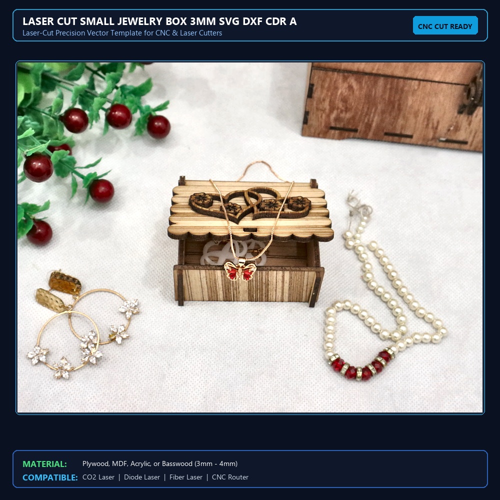 Laser Cut Small Jewelry Box 3mm SVG DXF CDR AI PDF Free Download - 3axis.co View 2