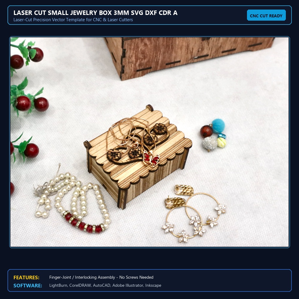 Laser Cut Small Jewelry Box 3mm SVG DXF CDR AI PDF Free Download - 3axis.co View 3