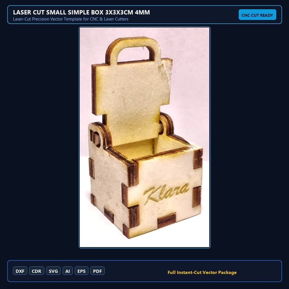 Laser Cut Small Simple Box 3x3x3cm 4mm