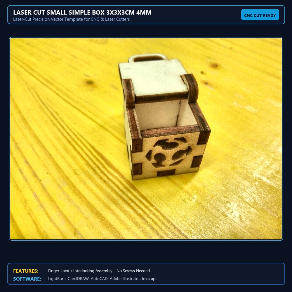 Laser Cut Small Simple Box 3x3x3cm 4mm View 3