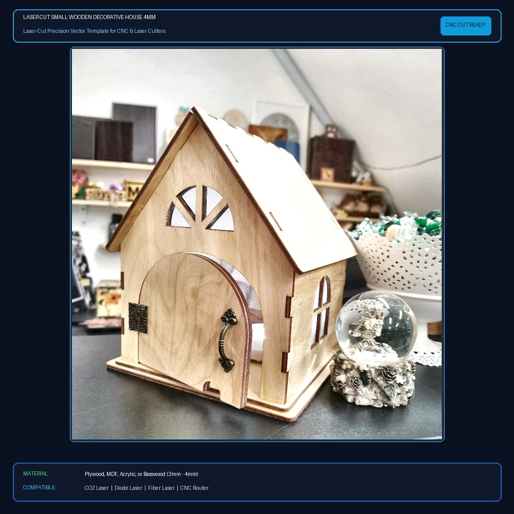 Laser Cut Small Wooden Decorative House 4mm View 2