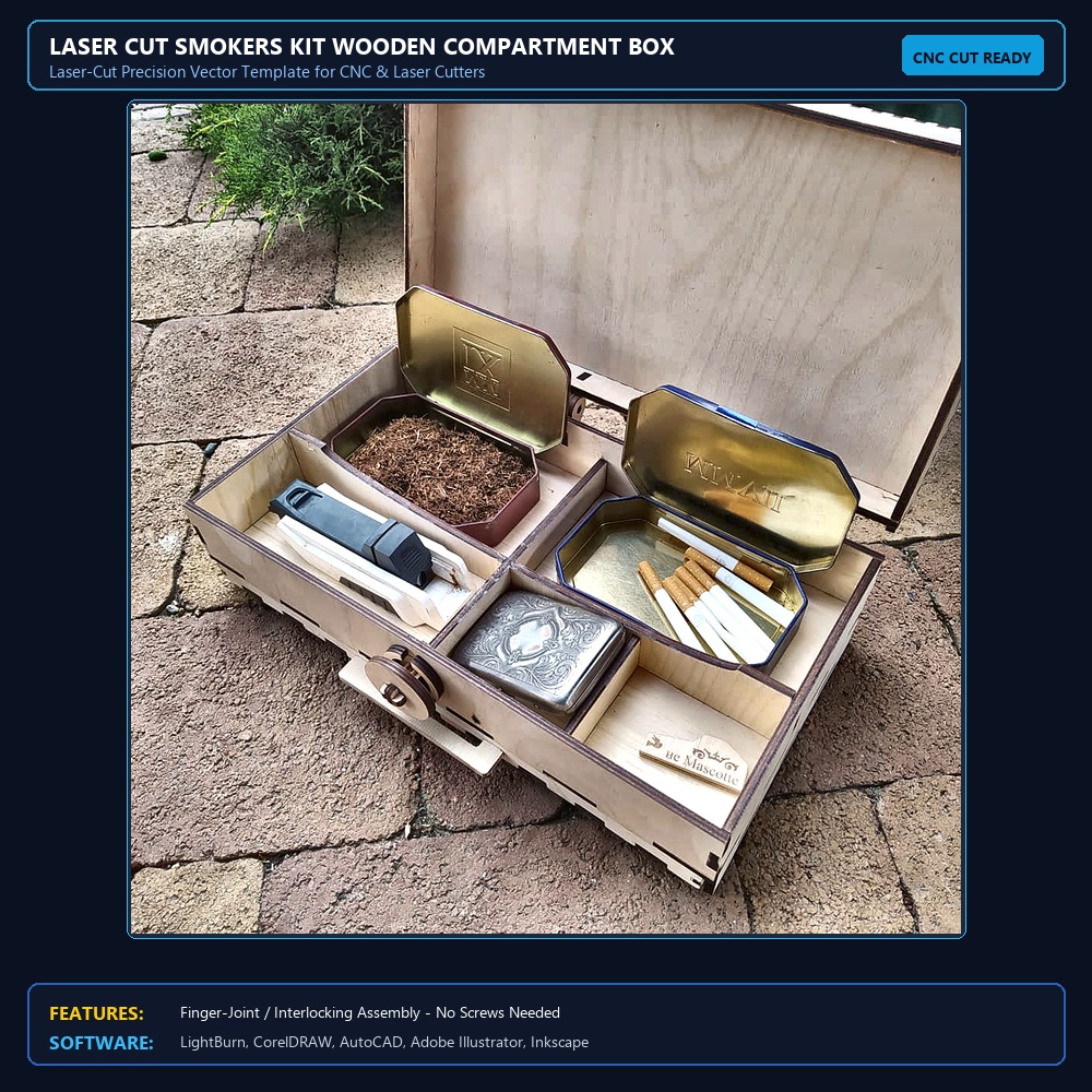 Laser Cut Smokers Kit Wooden Compartment Box With Lid 6mm View 3