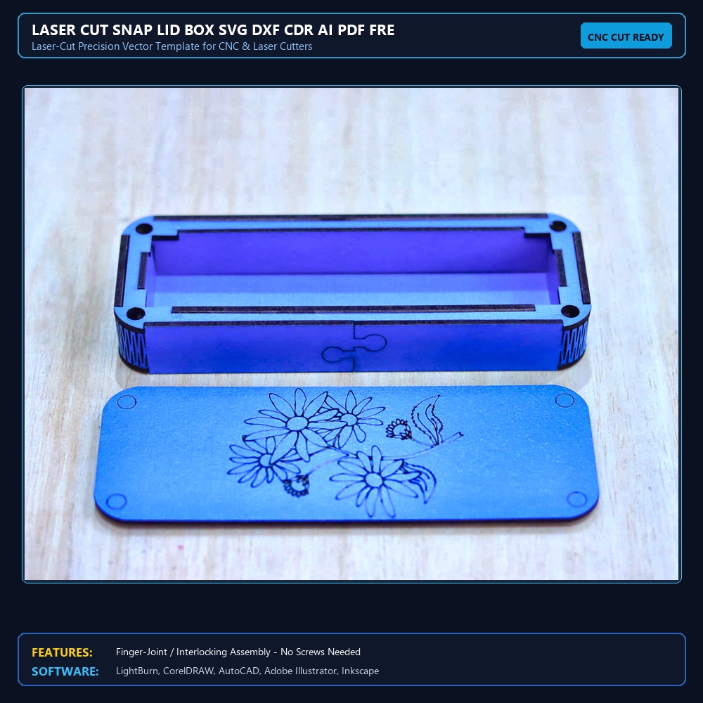 Laser Cut Snap Lid Box SVG DXF CDR AI PDF Free Download - 3axis.co View 3