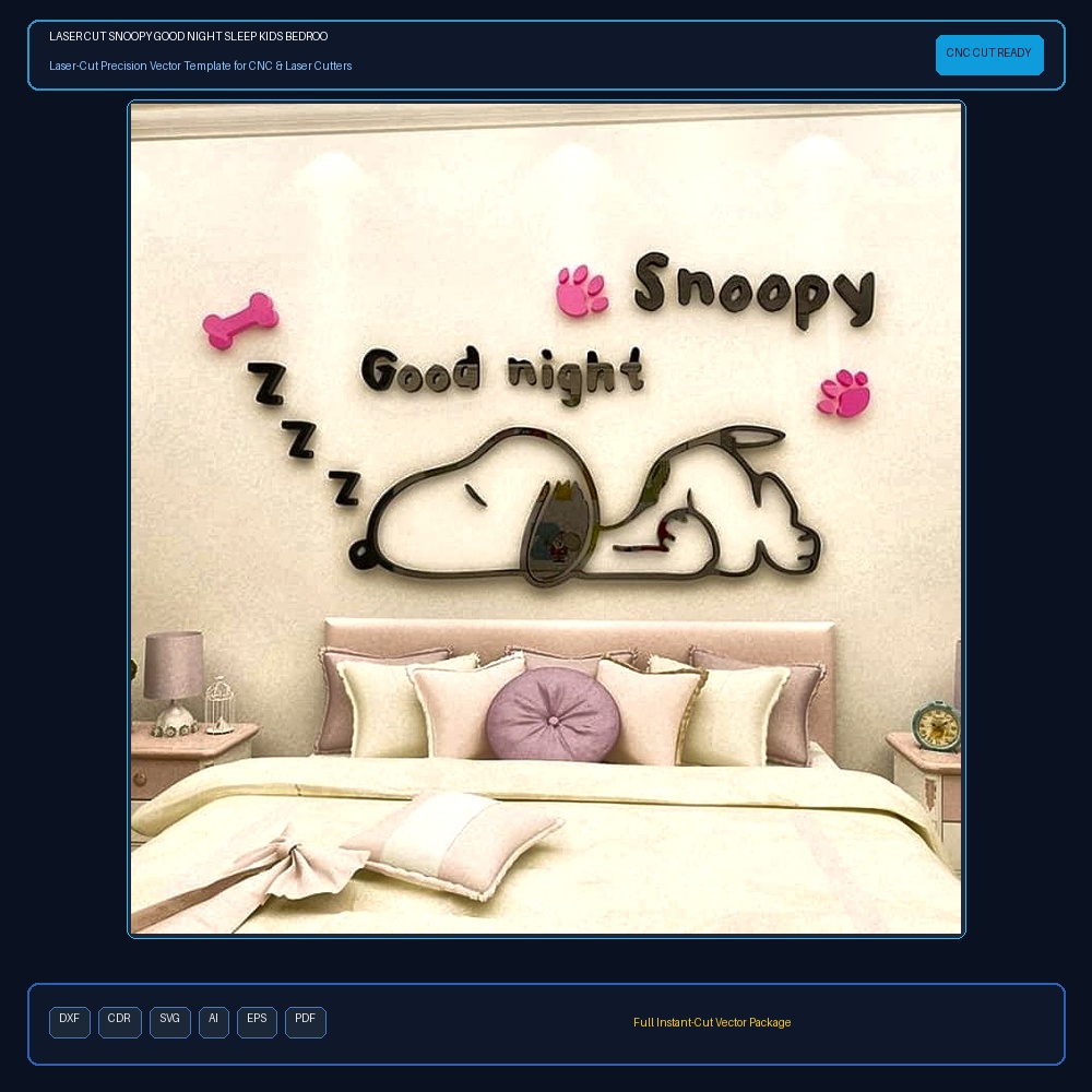 Laser Cut Snoopy Good Night Sleep Kids Bedroom Wall Decor