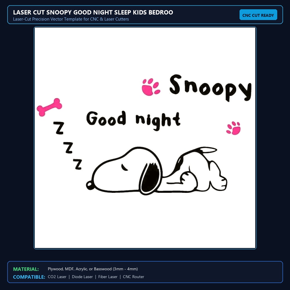 Laser Cut Snoopy Good Night Sleep Kids Bedroom Wall Decor View 2