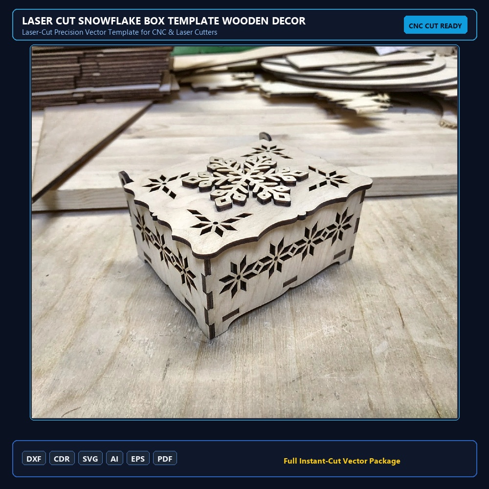 Laser Cut Snowflake Box Template Wooden Decor Snowflake Favour Box