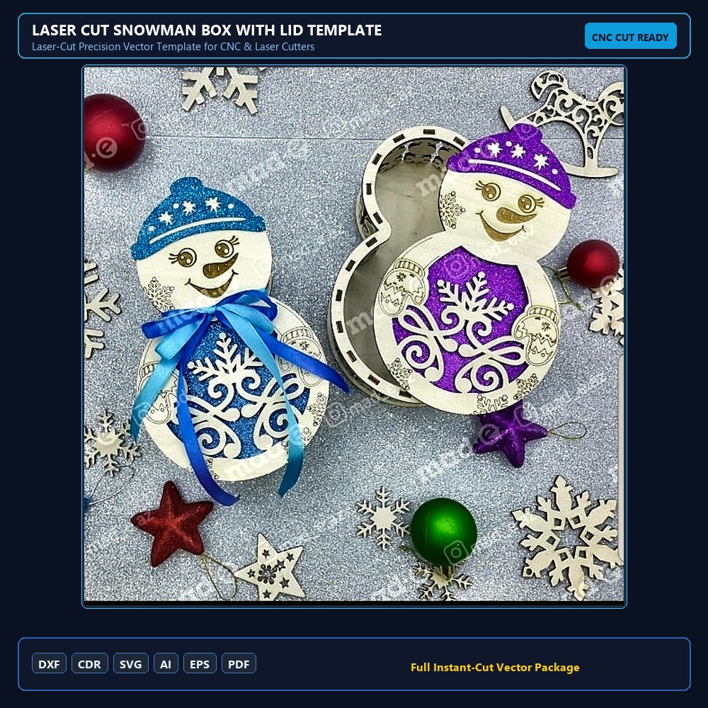Laser Cut Snowman Box with Lid Template