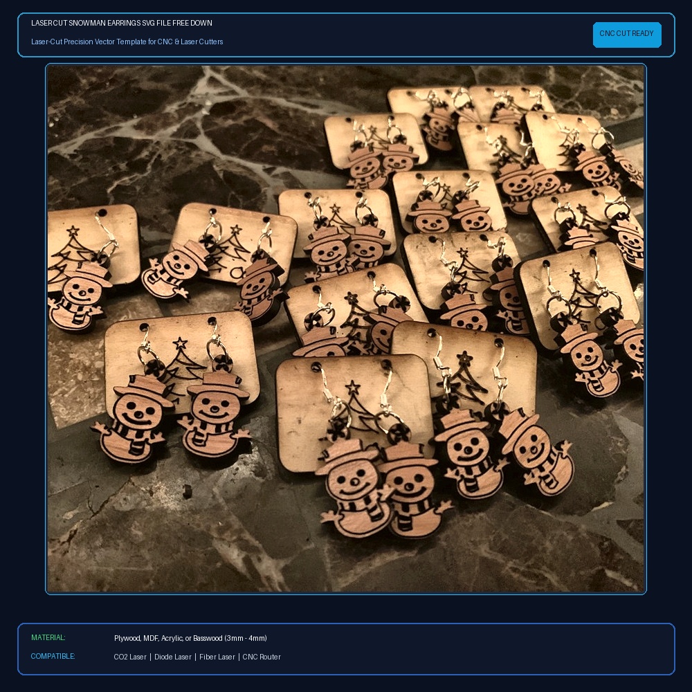 Laser Cut Snowman Earrings SVG File Free Download - 3axis.co View 2