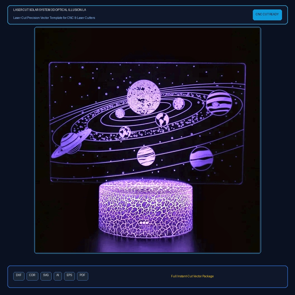Laser Cut Solar System 3D Optical Illusion Lamp